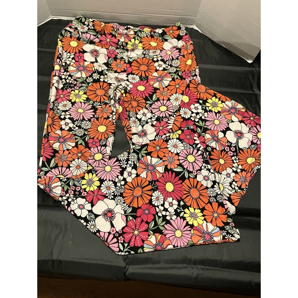No Boundaries Knit Pull On Floral Flare Daisy Bell Bottom Stretch Hippie Pant XL